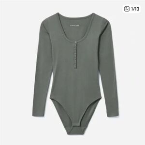 Everlane Womens Henley Bodysuit Small Agave Green Supima Cotton Small